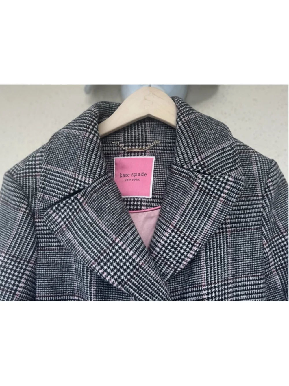 Kate Spade New York Plaid Wool Blend Belted Overcoat M Preppy Academia Office